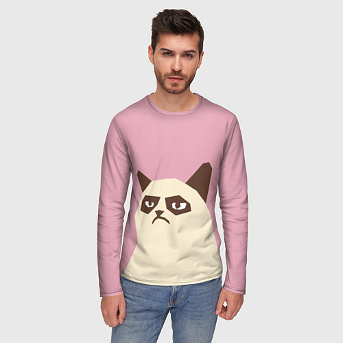 Мужской лонгслив Grumpy cat pink / 3D-принт – фото 3