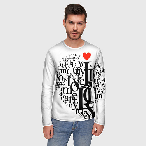 Мужской лонгслив Love - текстовое сердце / 3D-принт – фото 3