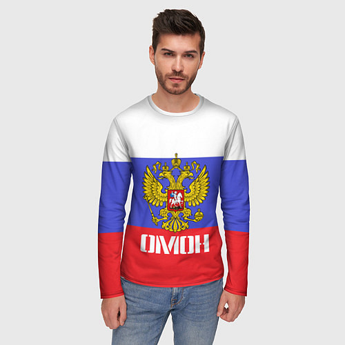 Мужской лонгслив ОМОН, флаг и герб России / 3D-принт – фото 3