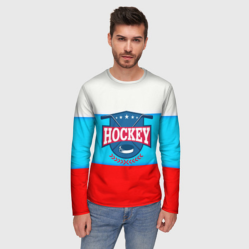 Мужской лонгслив Hockey Russia / 3D-принт – фото 3