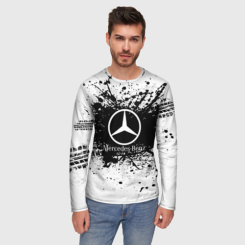 Мужской лонгслив Mercedes-Benz: Black Spray / 3D-принт – фото 3