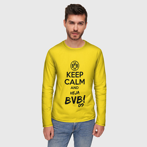 Мужской лонгслив Keep Calm & Heja BVB / 3D-принт – фото 3