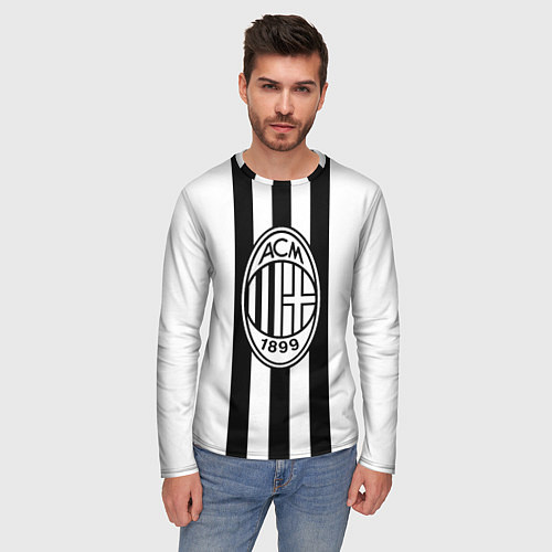 Мужской лонгслив AC Milan: Black & White / 3D-принт – фото 3