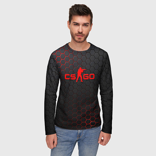 Мужской лонгслив CS:GO Grey Carbon / 3D-принт – фото 3