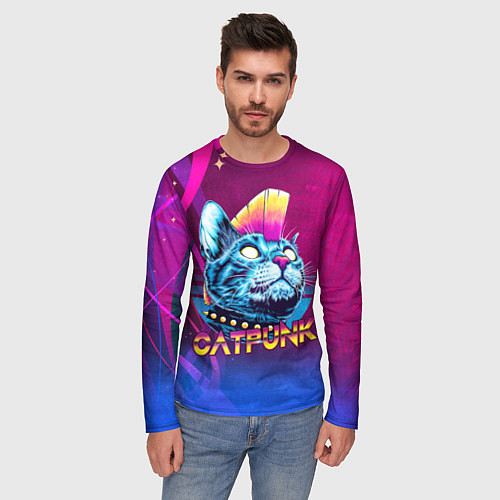 Мужской лонгслив Котопанк / 3D-принт – фото 3