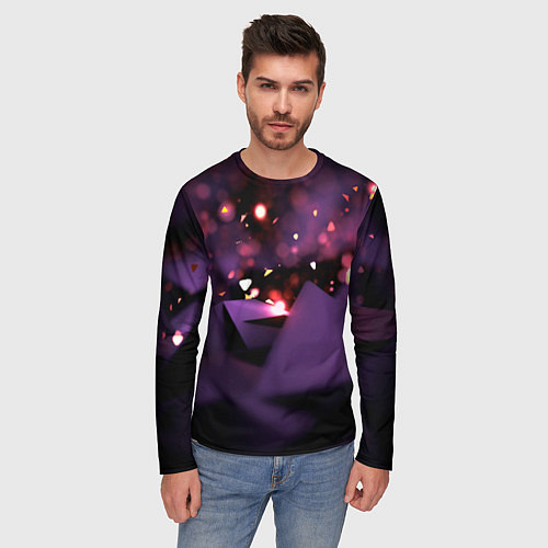 Мужской лонгслив Фиолетовая абстракция с блестками / 3D-принт – фото 3