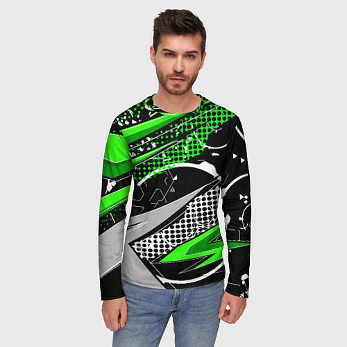 Мужской лонгслив Black and green corners / 3D-принт – фото 3