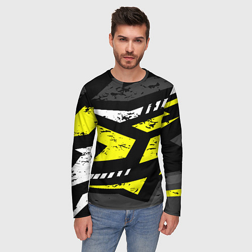 Мужской лонгслив Black yellow abstract sport style / 3D-принт – фото 3
