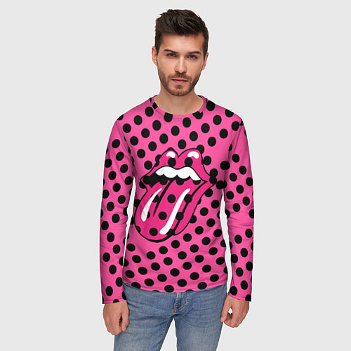 Мужской лонгслив Rolling stones pink logo / 3D-принт – фото 3