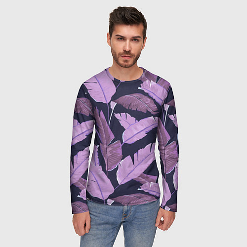 Мужской лонгслив Tropical leaves 4 purple / 3D-принт – фото 3