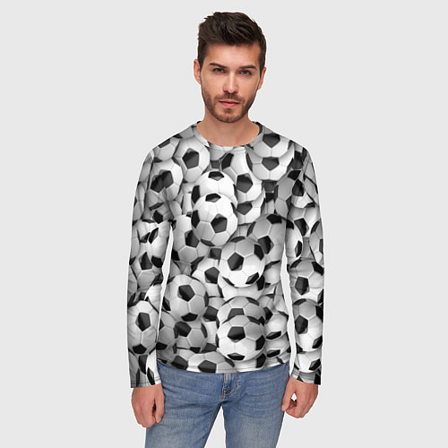 Мужской лонгслив Футбольные мячи много / 3D-принт – фото 3