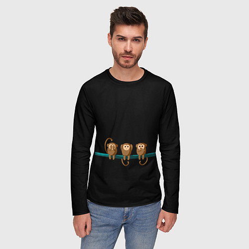 Мужской лонгслив Обезьяны слух зрение речь трио / 3D-принт – фото 3