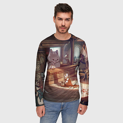 Мужской лонгслив Кошачий город / 3D-принт – фото 3