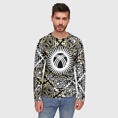 Мужской лонгслив Киргизия - национальный орнамент / 3D-принт – фото 3
