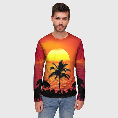 Мужской лонгслив Пальмы на фоне моря / 3D-принт – фото 3