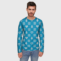 Лонгслив мужской Голубой рождественский свитер, цвет: 3D-принт — фото 2