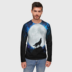 Лонгслив мужской Волк воющий на луну, цвет: 3D-принт — фото 2