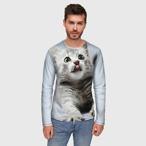 Мужской лонгслив Серый котенок / 3D-принт – фото 3