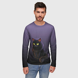 Лонгслив мужской Черный кот на фиолетовом, цвет: 3D-принт — фото 2