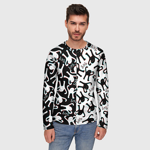 Мужской лонгслив МЕМ КОТ ЪУЪ СЪУКА / 3D-принт – фото 3