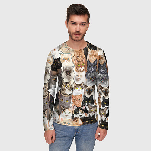 Мужской лонгслив Котики смешные / 3D-принт – фото 3