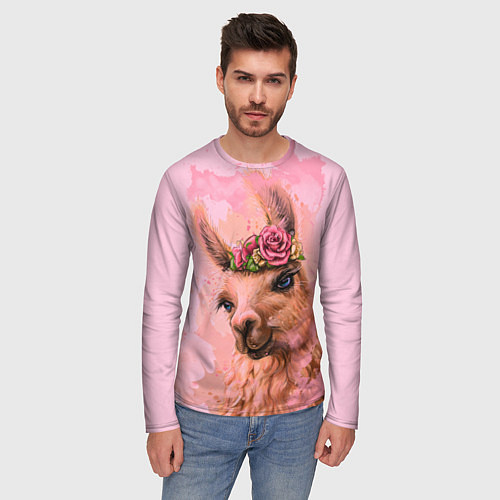 Мужской лонгслив Лама с цветами / 3D-принт – фото 3
