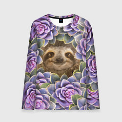 Лонгслив мужской Ленивец среди цветов, цвет: 3D-принт