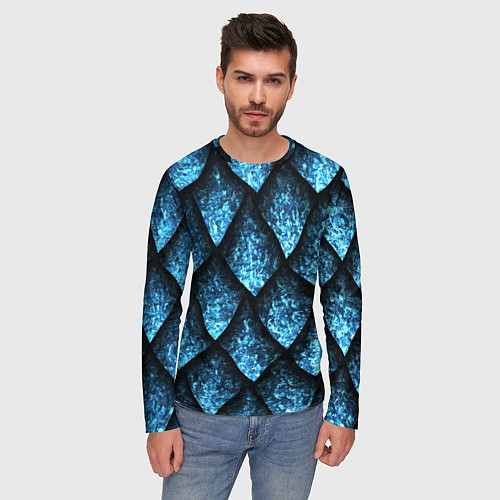 Мужской лонгслив Чешуя ледяного дракона / 3D-принт – фото 3