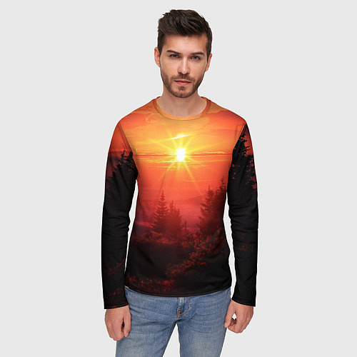 Мужской лонгслив УТРЕННИЙ РАССВЕТ НАД ОБЛАКАМИ / 3D-принт – фото 3