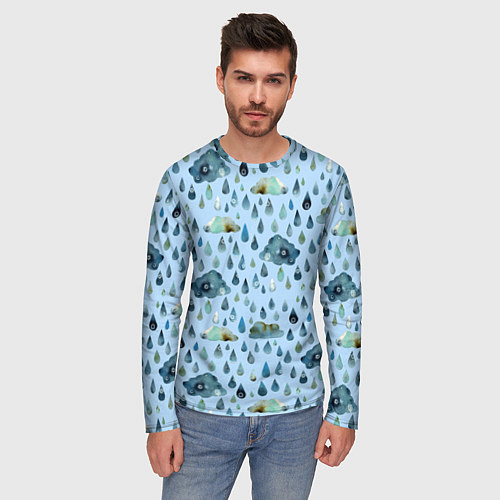 Мужской лонгслив Дождливая осень Тучки и дождь / 3D-принт – фото 3