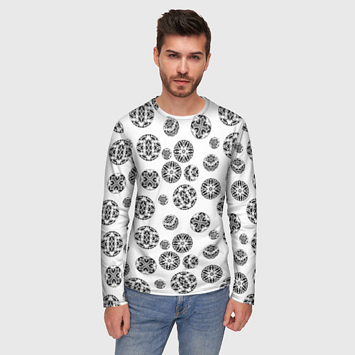 Мужской лонгслив Черно-белый геометрический узор / 3D-принт – фото 3