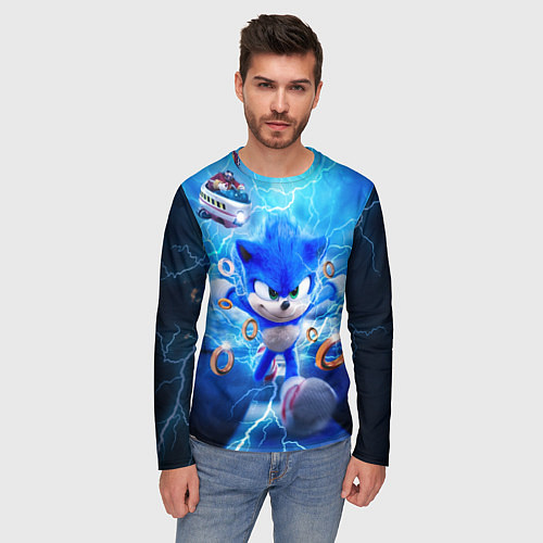 Мужской лонгслив SONIC СИНИЙ ЁЖ Z / 3D-принт – фото 3
