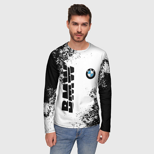 Мужской лонгслив BMW БМВ РАЗРЕЗАННОЕ ЛОГО / 3D-принт – фото 3