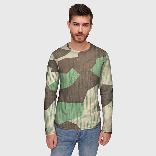 Мужской лонгслив Камуфляж хаки армейский / 3D-принт – фото 3