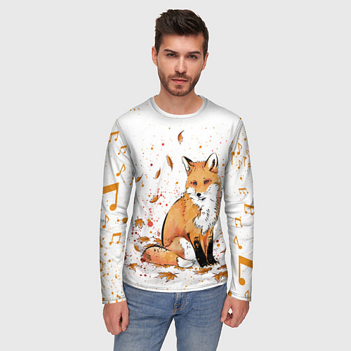 Мужской лонгслив ЛИСА В ЛИСТЬЯХ ОСЕННЕЕ НАСТРОЕНИЕ FOX IN THE FORES / 3D-принт – фото 3