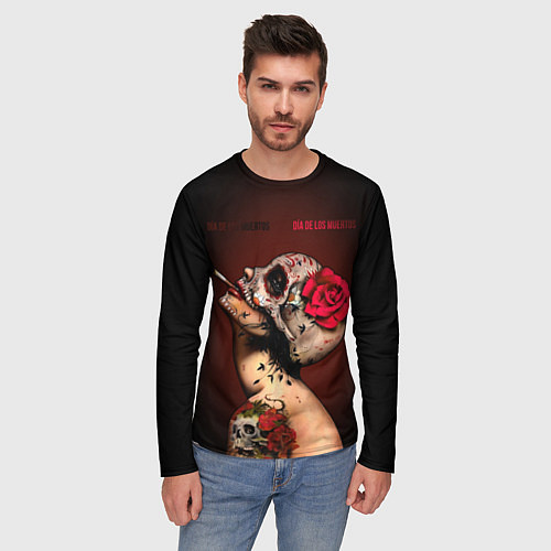 Мужской лонгслив Ведьма с красной розой / 3D-принт – фото 3