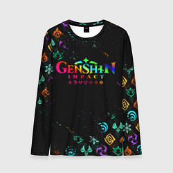 Лонгслив мужской GENSHIN IMPACT NEON LOGO RAINBOW STYLE, ЭМБЛЕМЫ, цвет: 3D-принт