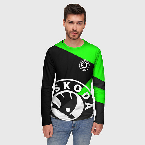 Мужской лонгслив SKODA GEOMETRY SPORT GREEN / 3D-принт – фото 3
