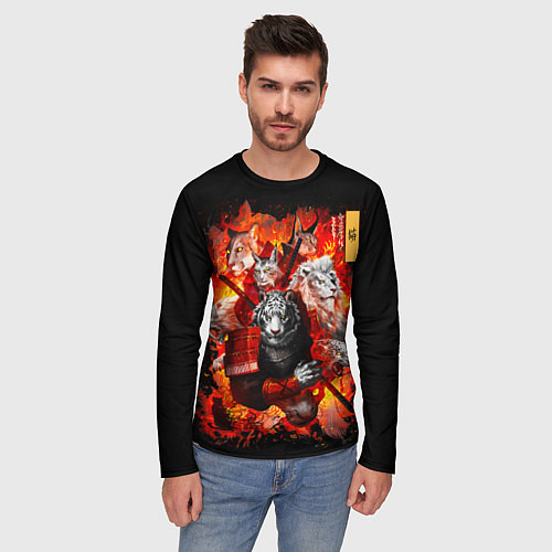 Мужской лонгслив Водяной Тигр 2022 и крупные кошки лев, рысь / 3D-принт – фото 3