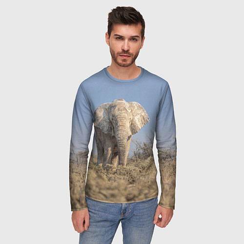Мужской лонгслив Африканский белый слон / 3D-принт – фото 3