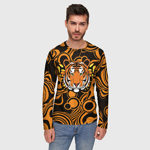 Мужской лонгслив Голова тигра с бабочкой / 3D-принт – фото 3