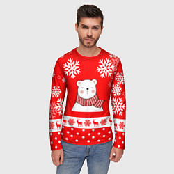 Лонгслив мужской НОВОГОДНИЙ МИШКА МИЛЫЙ МИШКА, цвет: 3D-принт — фото 2