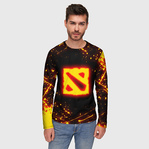 Мужской лонгслив DOTA 2 FIRE LOGO ДОТА 2 ОГНЕННЫЙ ЛОГО / 3D-принт – фото 3