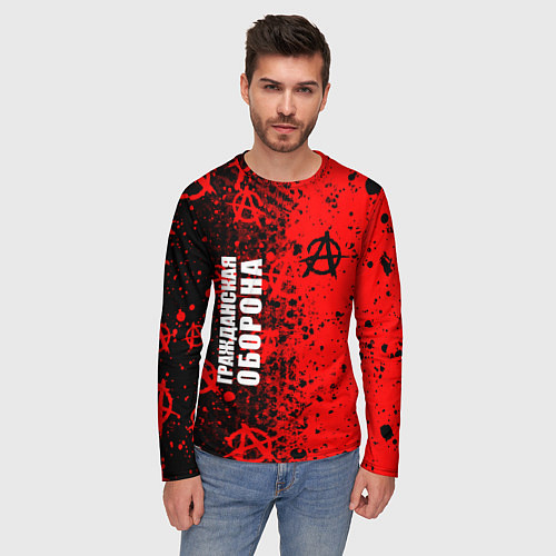 Мужской лонгслив ГРАЖДАНСКАЯ ОБОРОНА ПАТТЕРН АНАРХИИ / 3D-принт – фото 3