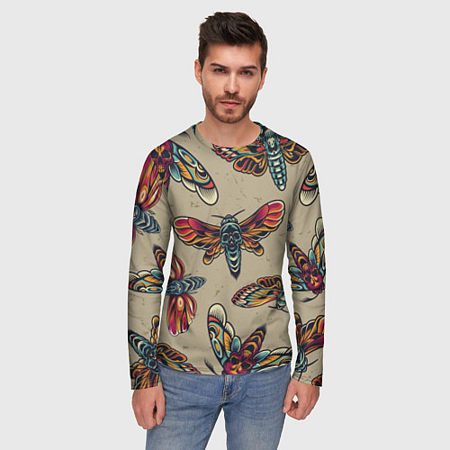 Мужской лонгслив Мотыльки-черепа / 3D-принт – фото 3