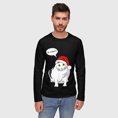 Мужской лонгслив КОТ БЕНДЕР ГДЕ ПОДАРКИ / 3D-принт – фото 3