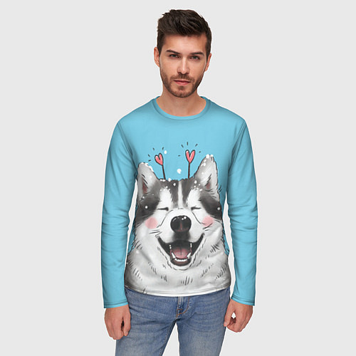 Мужской лонгслив Веселая хаски / 3D-принт – фото 3