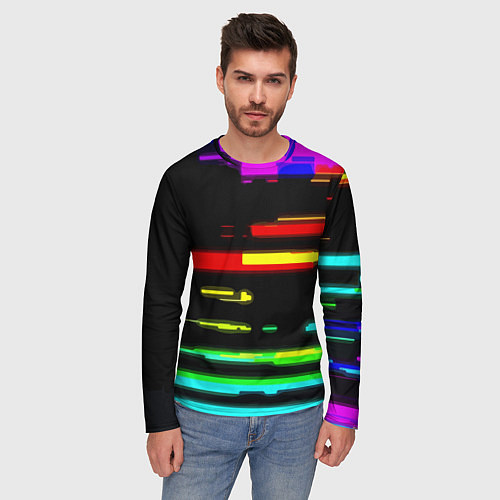 Мужской лонгслив Color fashion glitch / 3D-принт – фото 3