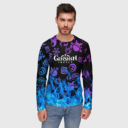 Мужской лонгслив Стихия Genshin Impact Fire / 3D-принт – фото 3
