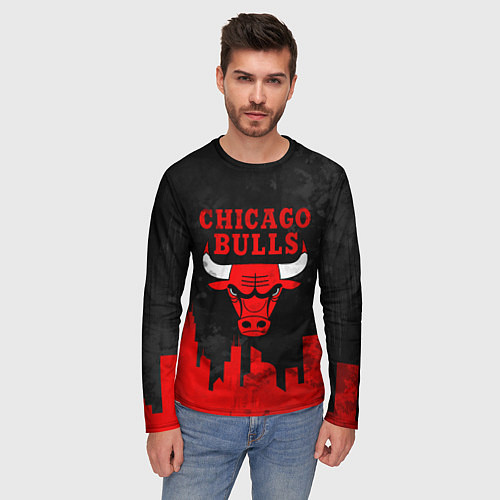 Мужской лонгслив Chicago Bulls, Чикаго Буллз Город / 3D-принт – фото 3